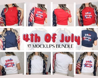 Mockup Bundle 4th of July, Bella Canvas White Mockup Front and Back, White Tshirt Mockup, American Flag Mock BC 3001 Mockup, Gildan 5000