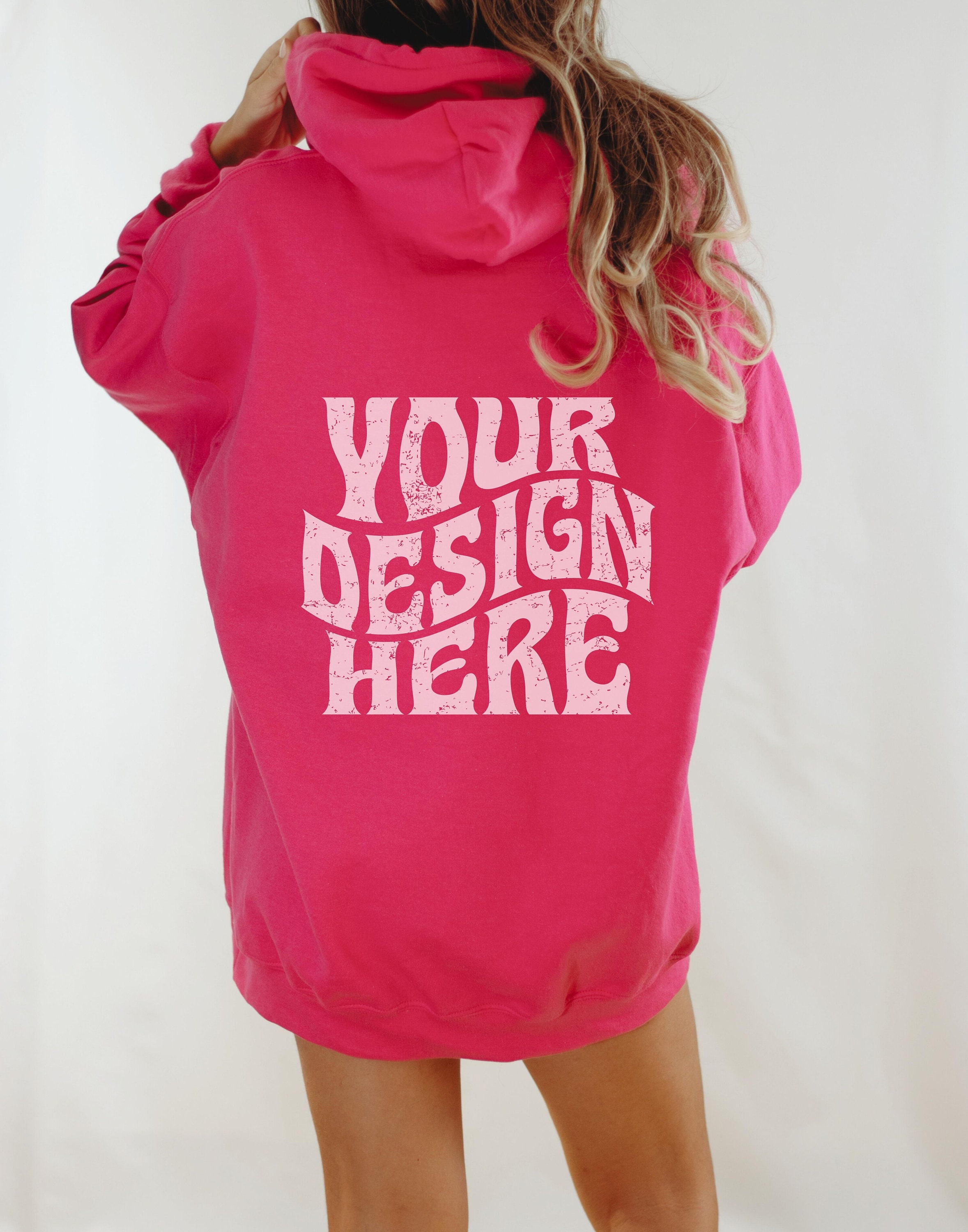 Light Pink & Heliconia Back of Hoodie Mockup Bundle, Gildan 18500