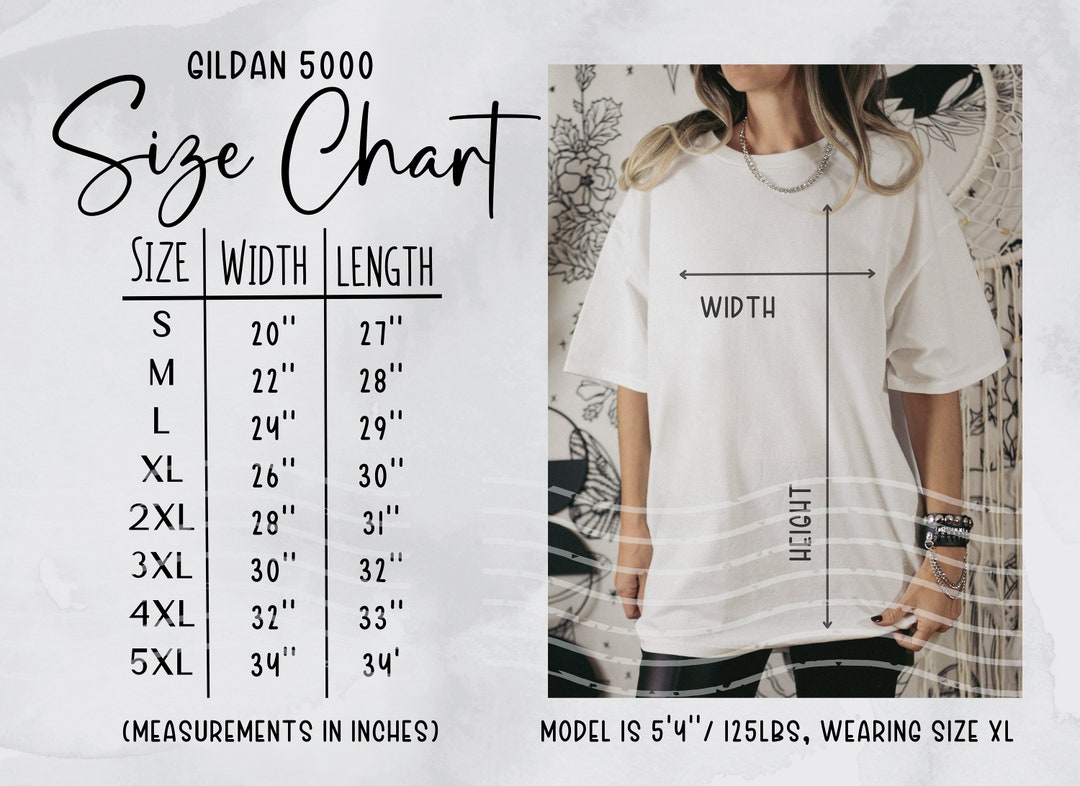 G5000 Size Chart, Gildan 5000 Size Chart, Tshirt Size Chart, T Shirt ...