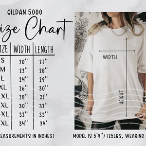 G5000 Size Chart, Gildan 5000 Size Chart, Tshirt Size Chart, T Shirt Size Chart