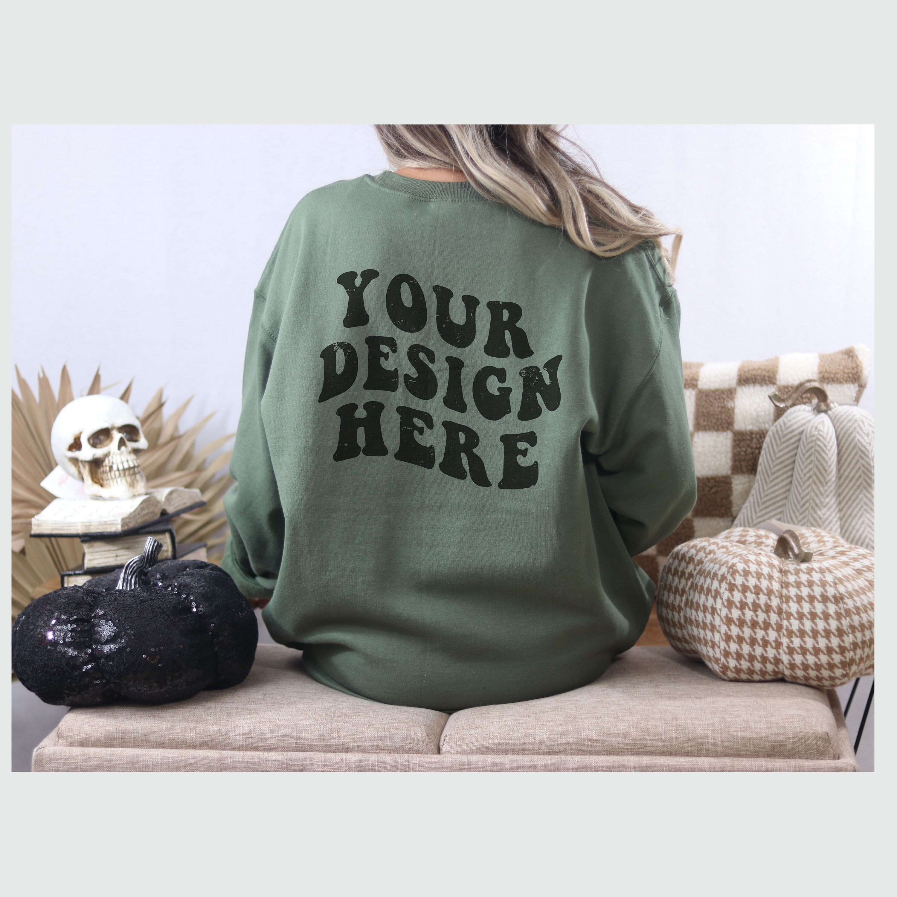 Gildan 18000 Mockup Back, Gildan 18000 Military Green Mockup, Fall Sweatshirt Mockup, Gildan 18000 Mockup Military Green, Crewneck Mock Up