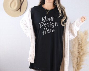 Black Bella Canvas 3001 Mockup - BC 3001 Oversized T-shirts Mockup - 3001 Model Mockup - Boho Mockup - Model Mockup - Lifestyle Mock