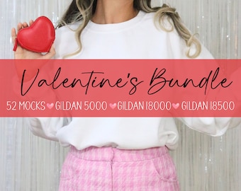 Valentines Mockup Bundle | 52 JPG | Valentine&#39;s Day Mockups | Gildan 18000 | Gildan 18500 | Gildan 5000 | Red Shirt Mockup