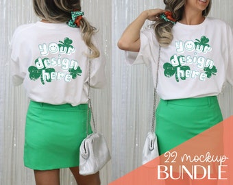 St Paddy&#39;s Day Mockup Bundle, Bella Canvas 3001 White Mockup, St Patricks Day Tshirt Mockup, Gildan 5000 White Mockup, BC 3001 White Mock Up