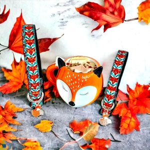 Beige/red or black tartan dog collar in pure cotton