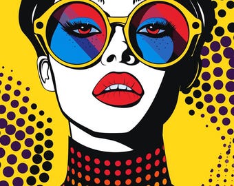 Modern Pop Art Woman Portrait | Bold Fashion  | Vibrant Retro Style Illustration | Digital PNG Download