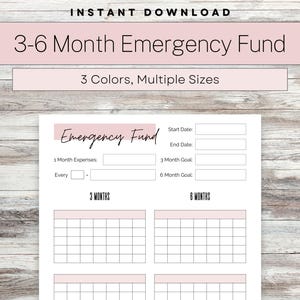 Rastreador de ahorros de emergencia de 3 a 6 meses, Rastreador de ahorros de emergencia, Rastreador de ahorros, Desafío de ahorro, Desafío de dinero, Descarga instantánea