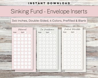 Sinking Fund Cash Envelope Inserts, 3x6 inches, Cash Envelope Budget, Budgeting Inserts, Sinking Funds Labels, Savings Goal Tracker