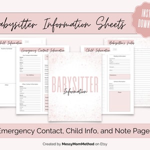 Información de niñera imprimible, Niñera, Información de emergencia, Información infantil, Información importante, Horario infantil, Imprimible