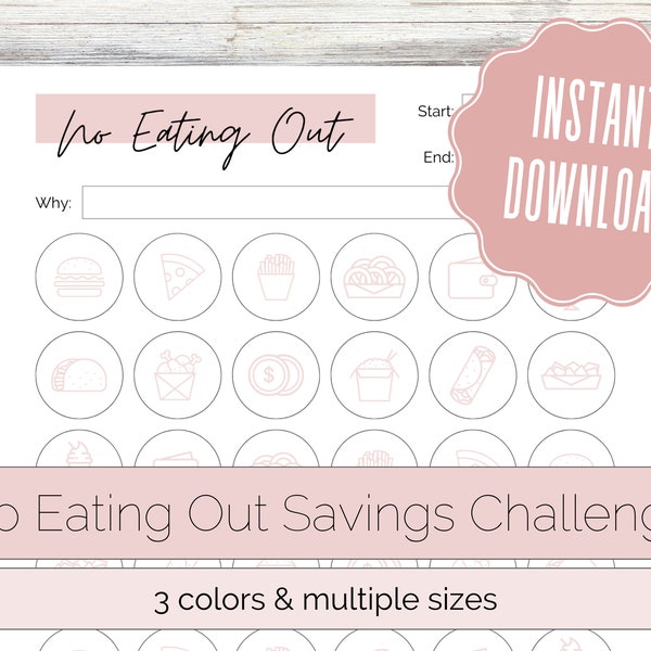 No Eating Out Savings Challenge, No Eating Out Challenge, Savings Challenge, Savings Challenge Tracker, No Spend Challenge, Printable, PDF