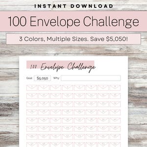 100 Envelope Challenge, Savings Challenge, Savings Tracker, Savings Challenge Tracker, Money Challenge, Instant Download, Printable, PDF
