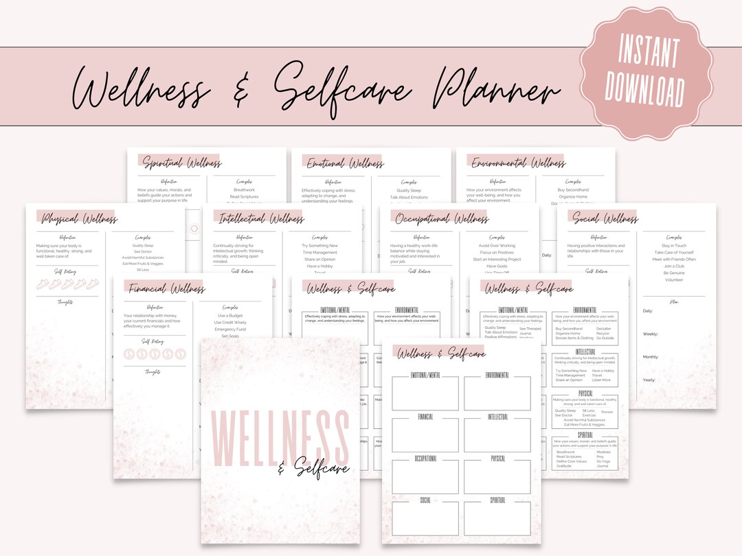 Wellness & Self Care Planner, Printable Wellness Journal, 8 Dimensions ...