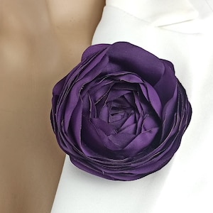 dark lavender flower brooch, corsage flower pin brooch, flower hair clip, green fabric flowers, Christmas gift for wife, prom, gift