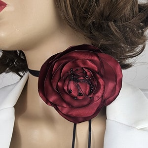 Burgundy flower choker necklace, red wine choker necklace, crimson vintage choker burgundy rose choker, Boho Flower, gift for her