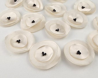 Cream Organza Satin Rose Flowers: Sewing Appliques (Set of 15)
