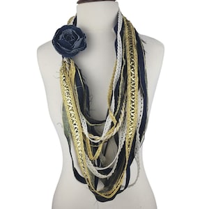 recycled jeans fiber necklace, statement necklace, Blue denim scarf necklace, festival scarf, layered Necklace, loop scarf