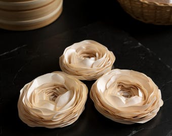 Beige Fabric Rose Appliques: Sew-On Flower Embellishments - Set of 3