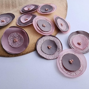 pink organza  flowers, handmade flowers, sew on flower appliques, floral appliques for crafts, fabric flowers, silk flowers  Set of 15