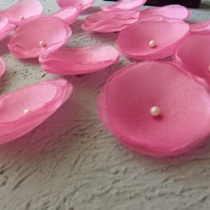 candy pink  flowers for crafts, on flower appliques, pink  organza mini flowers, fabric flowers, Set of 15