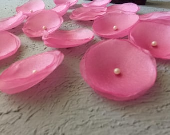 Candy Pink Organza Flower Appliques: Set of 15 Mini Fabric Flowers