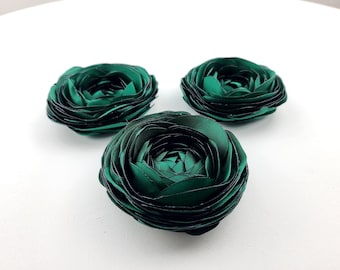 Groene stoffen roos appliqués - opnaaiende ambachtelijke bloemen - set van 3