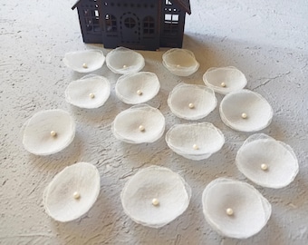 White Organza Flower Appliques: Sew-On Fabric Flowers, Set of 15