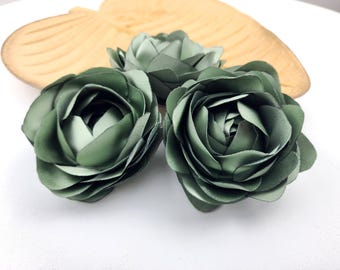 Blauwgroen stoffen bloemapplicaties: groene roosversieringen, set van 3