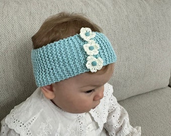 Bandeau fleur bébé, bandeau bébé au crochet, accessoire pour cheveux bébé fille, bandeau nouveau-né, bandeau fleur bleue pour bébé, cadeau bébé