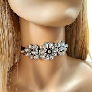 necklace with small and large crystals, rhinestone choker, Big & Small Almond Stone, Elegant Crystal Stone Jewelry , Clear Crystal