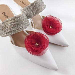 flower shoe clips, red shoe clips, bridal shoe clips, wedding shoe accessories, Shoe Clip Floral, shoe flower