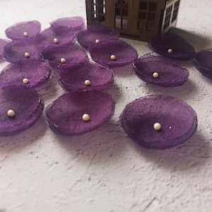 sew on flower appliques, purple organza mini flowers, purple flowers for crafts, fabric flowers, Set of 15