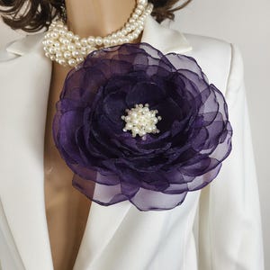 large purple flower brooch, plum flower brooch pin, party flower, shoulder flower pin, gift for mom, gift for her