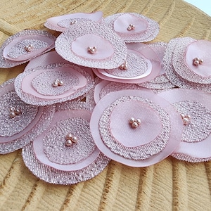 pink organza  flowers, handmade flowers, sew on flower appliques, floral appliques for crafts, fabric flowers, silk flowers  Set of 15