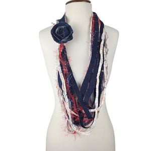 Textile statement necklace, Blue denim scarf necklace, recycled jeans fiber necklace, festival scarf, layered Necklace, loop scarf