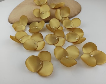 Satin Gold Gelb Stoff Blumen Applikationen: Perlen verziert, Set von 15