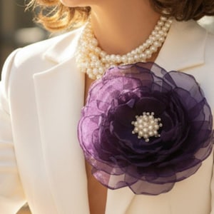 Large Purple Organza Flower Brooch: Shoulder Flower, Hair Clip
