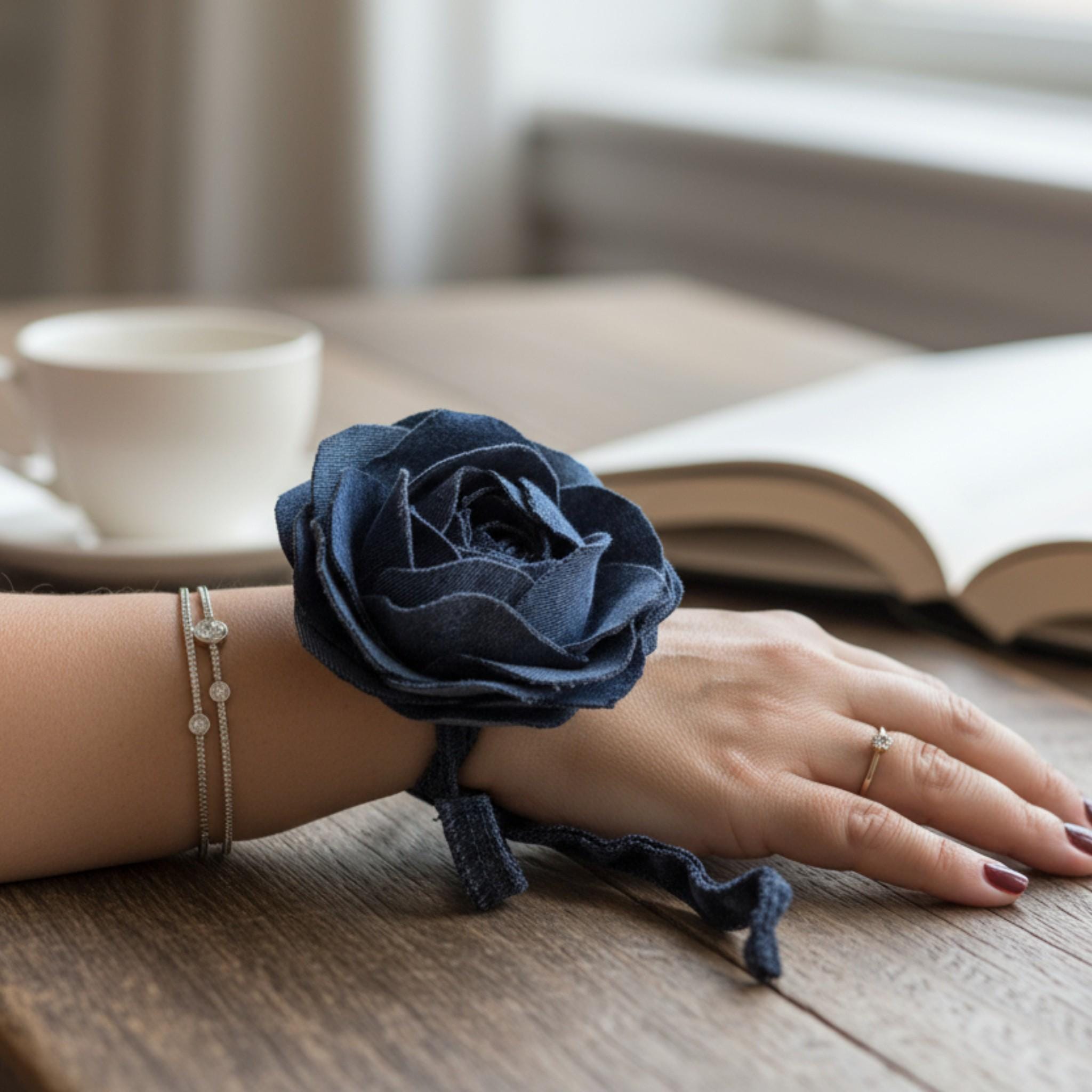 Collana girocollo con rosa blu: elegante cravatta a forma di fiore - Italia
