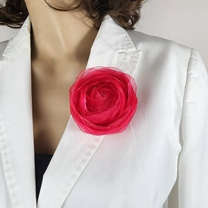 Hot pink flower brooch, magenta organza flower brooch, dark pink rose flower brooch, gift for her, gift for mom, flower brooch in organza