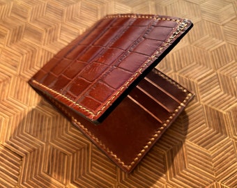 Handmade Alligator Leather Wallet, Bifold Wallet, Full Grain Leather Wallet, Buttero Wallet