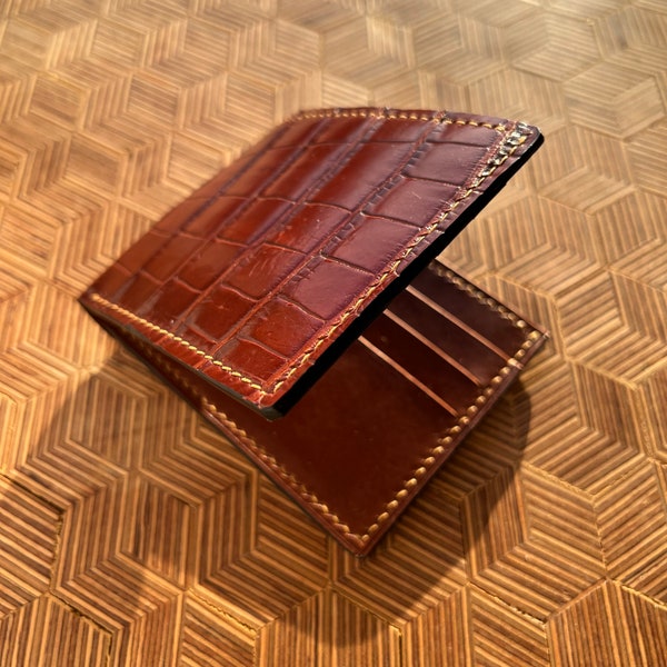 Handmade Alligator Leather Wallet, Bifold Wallet, Full Grain Leather Wallet, Buttero Wallet