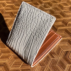 Cartera de cuero de cocodrilo hecha a mano, cartera plegable, cartera de cuero de grano completo, cartera Buttero