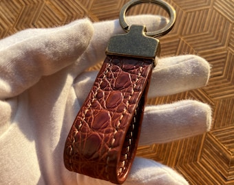 Handmade Alligator Leather keychain, Full Grain Leather keychain, exotic keyring
