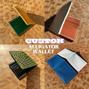 Cartera de piel de caimán hecha a mano personalizada / Cartera de piel de buttero / Artículos de cuero de lujo