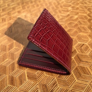 Cartera de cuero de cocodrilo hecha a mano, cartera plegable, cartera de cuero de grano completo, cartera Buttero