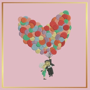 Up Balloons Heart Valentines Day Embroidery Design File / Digital Download