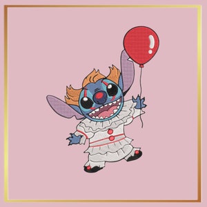 Stitch Clown Penny Wise Halloween Embroidery Design File / Horror Villain Digital Download