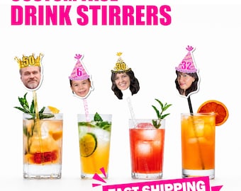 Agitadores de bebidas con caras personalizadas Agitador de bebidas con caras personalizadas Divertido Despedida de soltera Jubilación Graduación 21, 40, 50, 60,