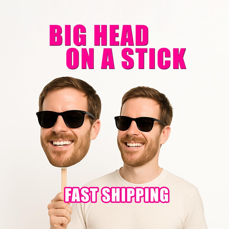 Face On A Stick Big Head Cutouts Fat Head Face sign Bachelorette Bachelor Bridal Groom Photo Party Prop Wedding Graduation Sporting Event image 1