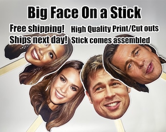 Face on a Stick Big Head On A Stick Bachelorette Party Photo prop Face fan Wedding Heads Graduation Groom decor Sporting event