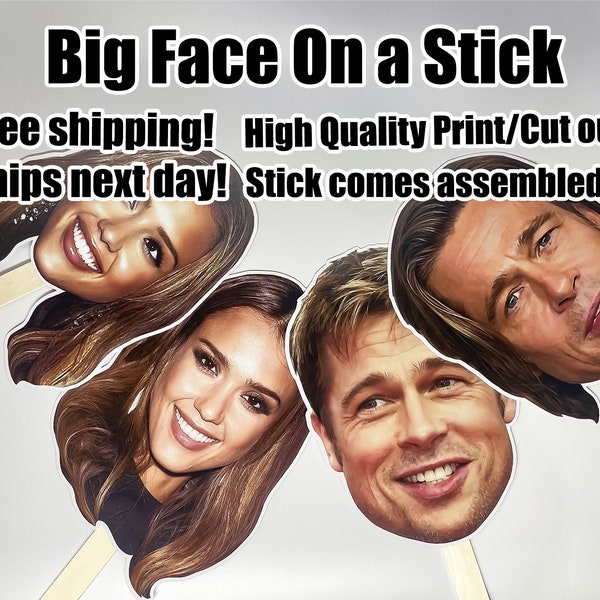 Face on a Stick Big Head On A Stick Bachelorette Party Photo prop Face fan Wedding Heads Graduation Groom decor Sporting event